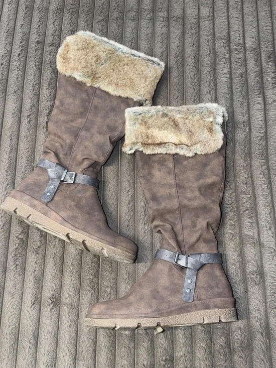 Cliffs by WHITE MOUNTAIN Brown Faux-Suede Faux-Fur Cuffed Winter Boots