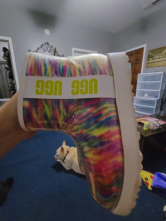 UGG Multicolor Tie-Dye Platform Slide with White Logo Strap