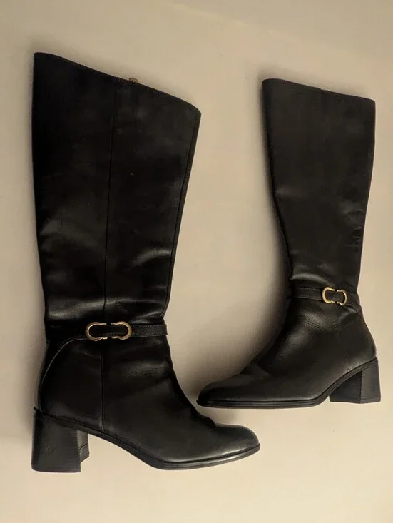 Naturalizer Sterling Women's Leather Black Wide Calf Knee-High Boots. Size 9.5W