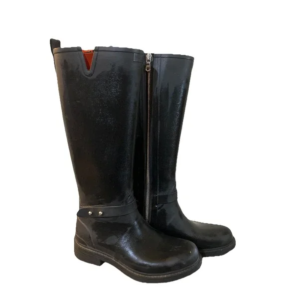 Rag and Bone Moto Tall Rain Boots Black Womens Size 38 Rubber