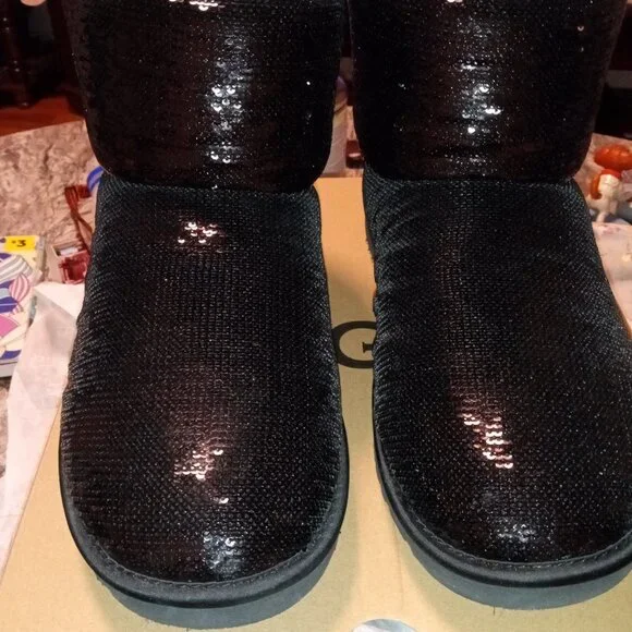 Black Sequin Women's Winter Boots