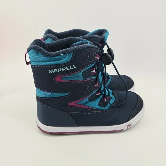 Merrell Kid's Snow Winter‎ Boots Bank 3.0 Waterproof Grey/Aqua Sz 6M Youth