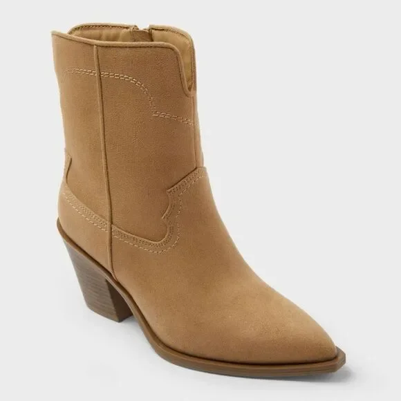Women’s Dallas Ankle Western Bootie with Memory Foam Insole – Tan 9.5