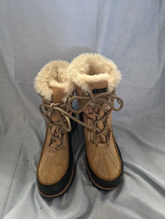 Insulated Tan JBL Lace-Up Winter Ankle Boots with Faux-Fur Inside.