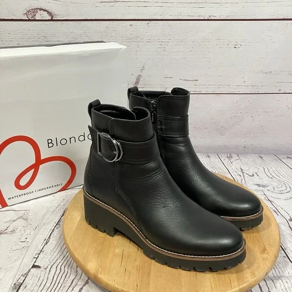 Blondo Dagger Black Leather Waterproof Boots Womens‎ Size 10M Inner Zip