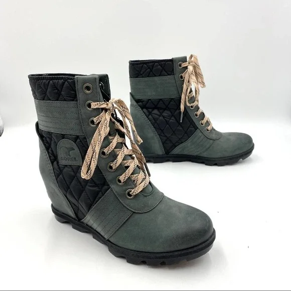 Sorel Lexie Wedge Boots Dark Slate Waterproof Snow Rain Lace Up Booties