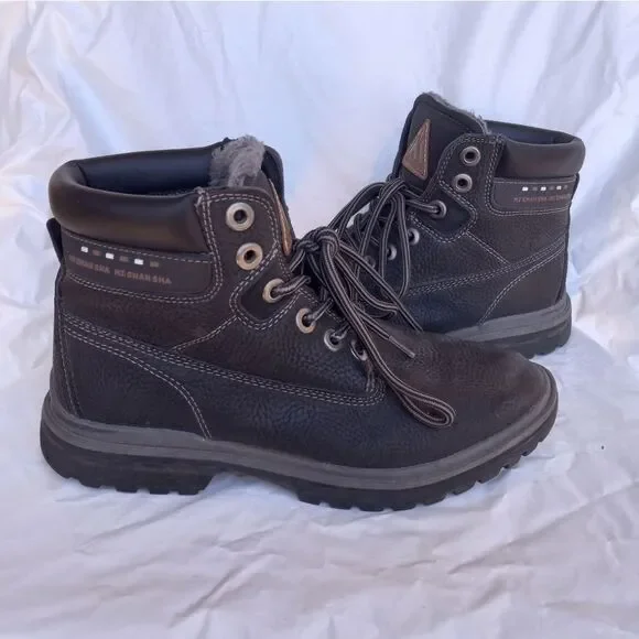 MISHANSHA Womens Lace Up Ankle Boots Black Size 37/6.5 Faux Fur Interior
