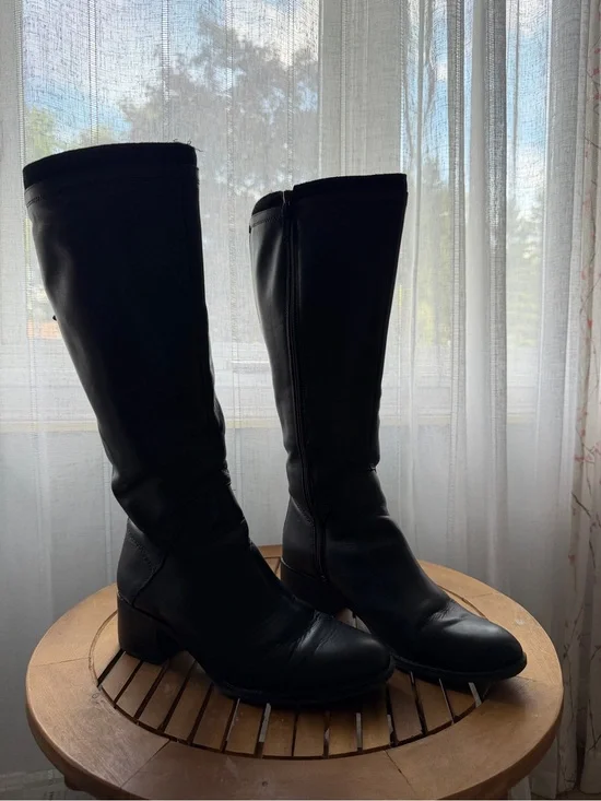 Franco Sarto Black Knee-High back Stretch Leather Boots Wide Calf Size 9