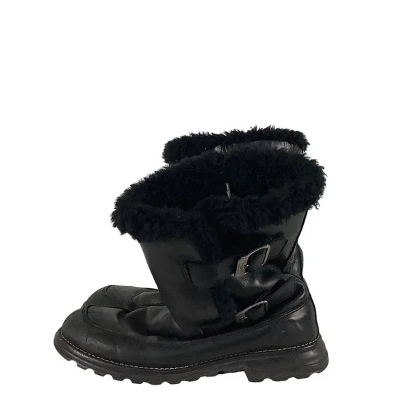 UGG Australia Sundance II Black Leather Shearling Buckle Boots Womens 8 5325