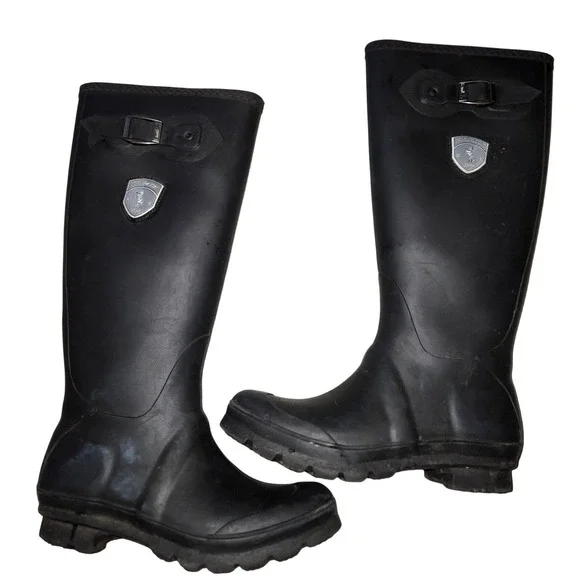 Kamik Womens Black Tall Rubber Rain Boots Size 6 Waterproof Buckle Lug Sole
