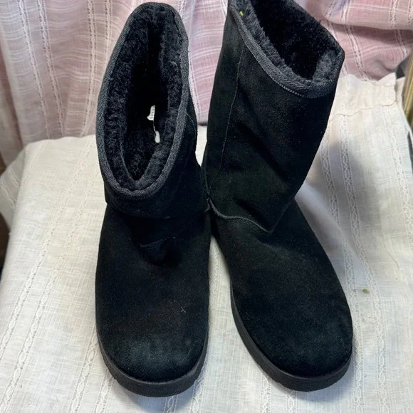 Suede Leather Black Winter Boots Fur Lined‎ Cozy Casual Comfort Shoes