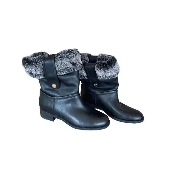 Cole Haan Womens Black Leather Faux Fur Lined Waterproof Winter Boots Size 7B