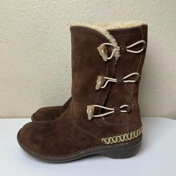 UGG Australia Kona toggle winter boots in brown suede with a shearling lining