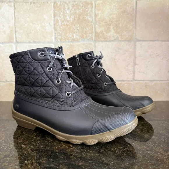 Sperry‎ Quilted Nylon Duck Boots Size 9M Women's Black STS81733 Waterproof