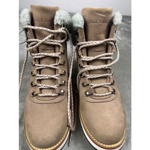 Cole Haan GrandExplore Waterproof Shearling Hiking Boots Tan Nubuck Womens‎ 9