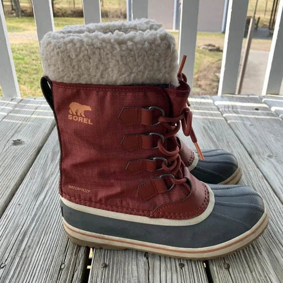 Sorel Winter Carnival‎ Waterproof Boots Rust Faux Shearling Duck Boots Womens 7