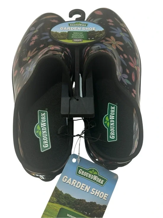 Floral Garden Shoes Waterproof Memory Foam Clog Black Multi Women’s Size 8 NWT