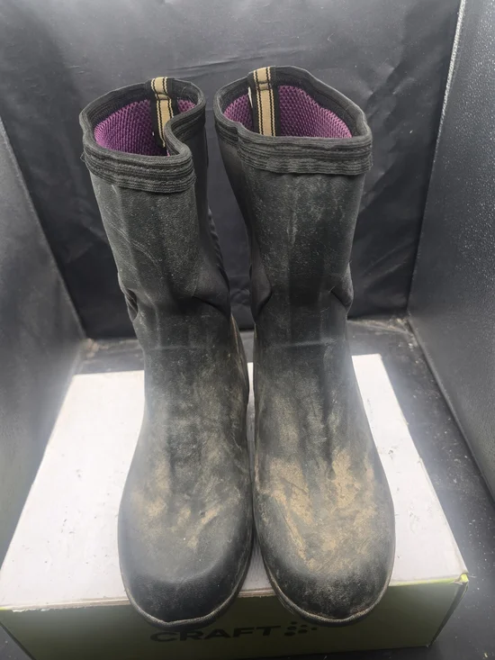 Women's Black Winter Rain Boots with Purple Lining
