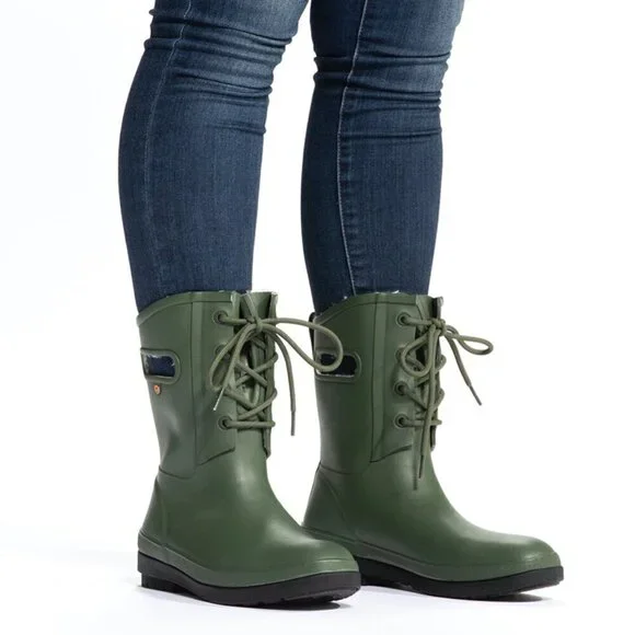 BOGS AMANDA II Lace Snow Rubber Rain Boots Waterproof Sherpa Lined Size 6
