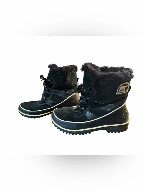 Sorel Black Women's Suede and Faux-Fur Winter Tivoli II Snow Boots, size 6.5