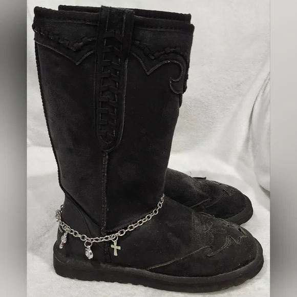 Montana West black faux suede Winter boots faux fur lining women's size 6