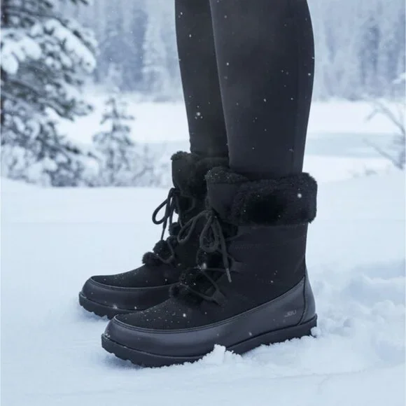 JBU 6 Boots Woman Faux Fur Winter Snow Outdoor Combat Water Resistant Shoe Jambu