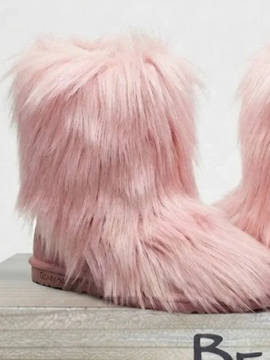 Bearpaw Sasha Pink Fur Wool Sheepskin Fur Boho Sherpa Chewbacca Boots 8 NEW