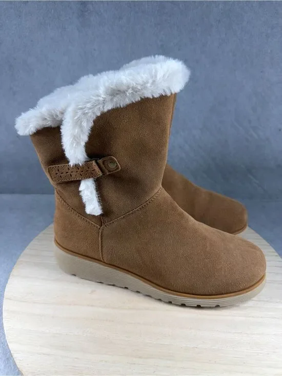 Skechers Keepsakes Wedge Cozy Peak Mid Calf Boots (Women) Size 9 Tan