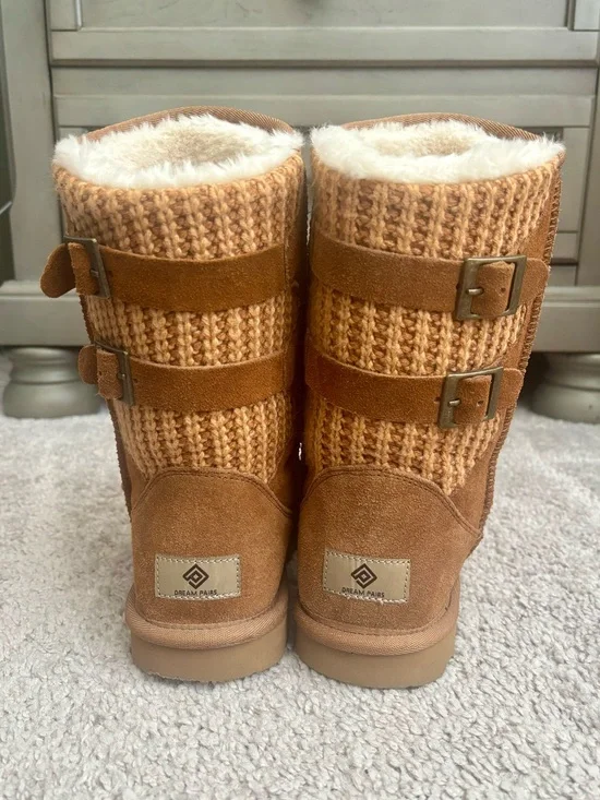 Dream Pairs Women’s Chestnut Brown Mid-Calf Faux Fur Winter Boots