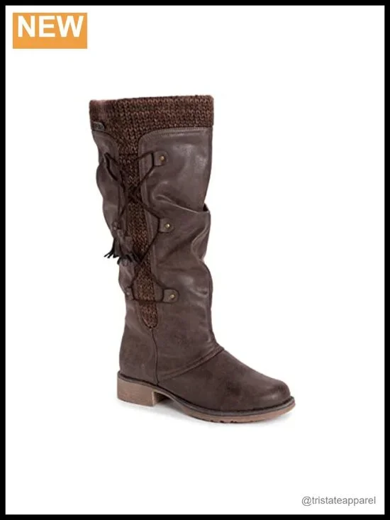 Faux Fur Trim Knee High Mukluk Boots with Memory Foam