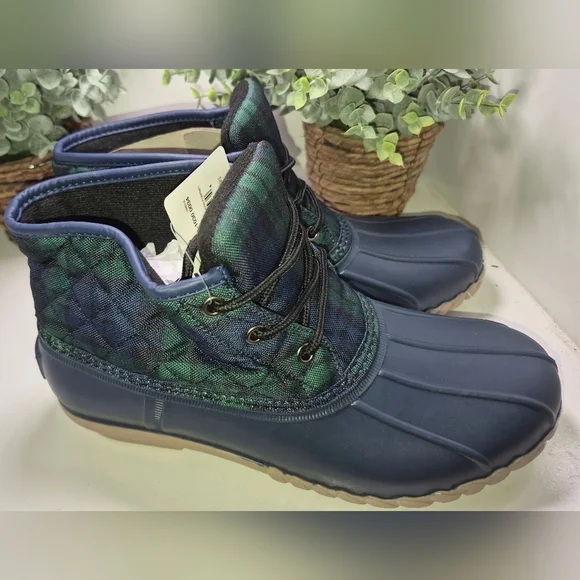 NWT Womens Rain Boots St. John's Bay Denton Flat Heel Green Blue Duck boot sz 8