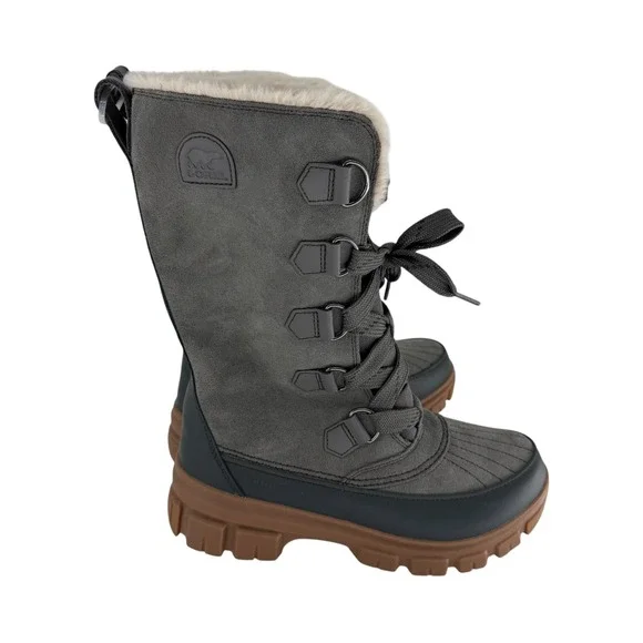 NEW Sorel Women Tivoli V Tall Waterproof Boots Gray Suede Faux Fur Size 9