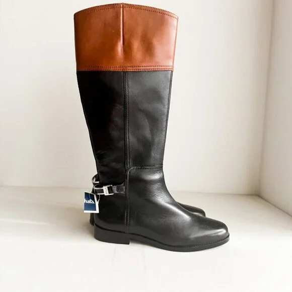 Lauren Ralph Lauren Two Tone Leather Riding Style Knee High Boots NWT