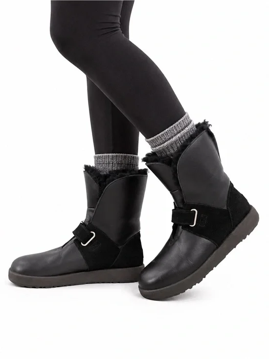 UGG Black Leather Shearling Buckle Boots Vibram Arctic Grip Waterproof 9