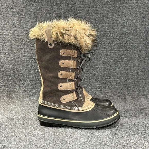Sorel JOAN OF ARCTIC Waterproof Boots Women's 10 Brown Suede Black Winter‎ Snow