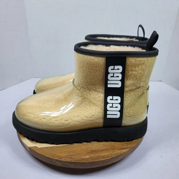 UGG Classic Clear Mini Boots Women 8 Natural Black Excellent Waterproof 1113190