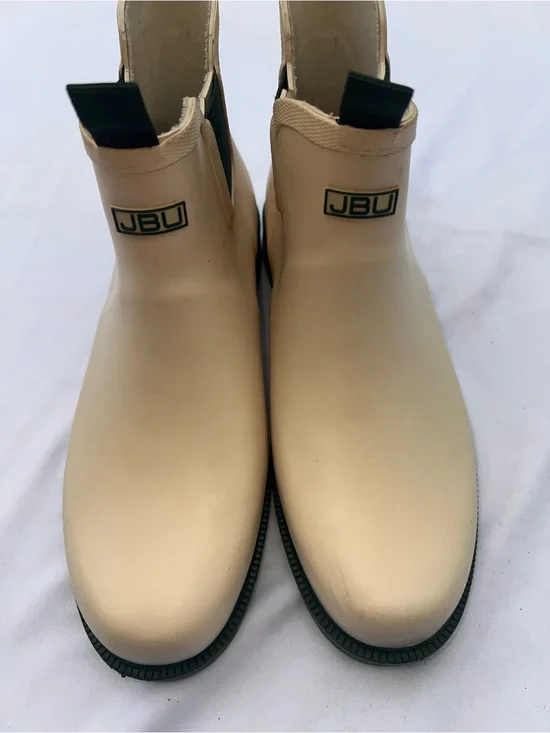 JBU Women’s Chelsea Rain Boots in Beige with Black Pull Tabs