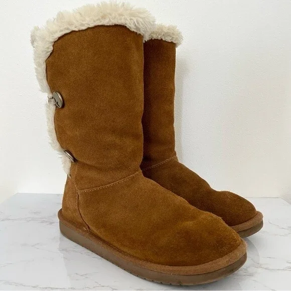 Koolaburra Kenslei Tall Boots in Chestnut Brown sz 6.5 Suede Leather Faux Fur