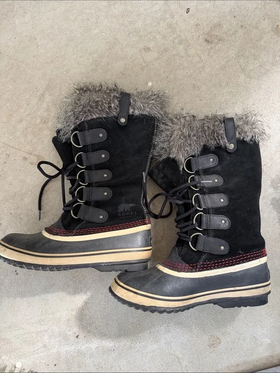 Sorel Black Faux-Fur Trim Winter Lace-Up Boots