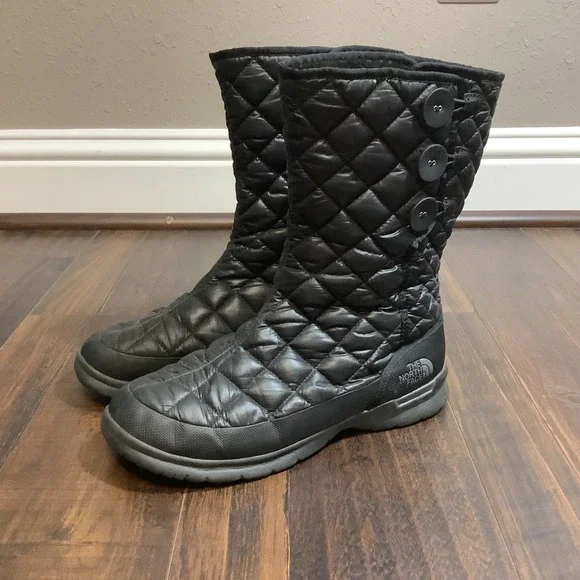 The North Face ThermoBall Button Boots Black Quilted Insulated Winter Size 8