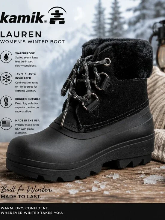 Kamik Lauren Women's Black Winter Boot-Size 8- NEW