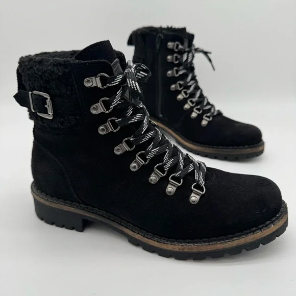 Pajar Black Leather Waterproof Lace Up Zip Ankle Boot Size 10