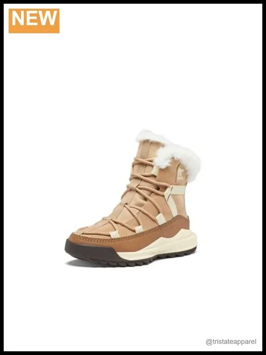 Waterproof Suede & Leather Ankle Boots with Faux Fur Trim - Lace Up