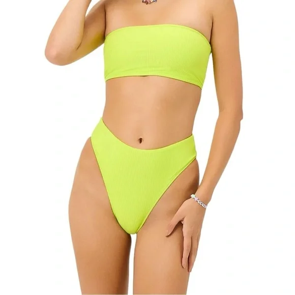 NWT Frankies Jenna Ribbed Bandeau Bikini Bottom Size S in Slime