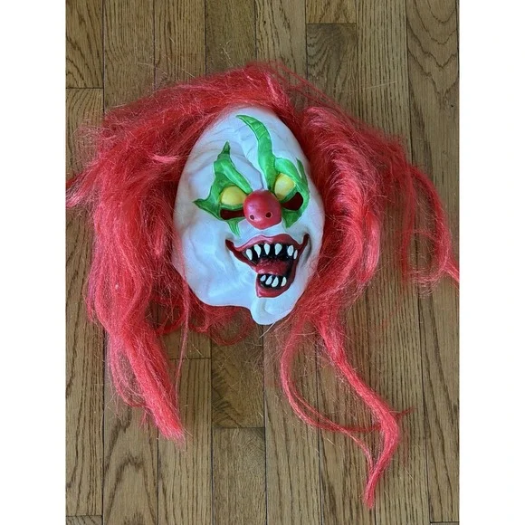 Halloween Killer Clown Mask Bright Red Hair Cosplay Horror Costume Accessory