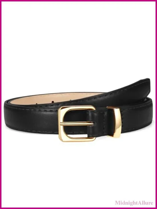 Womens Thin Faux PU Leather Belt Skinny Gold Buckle for Jeans Pants Dress