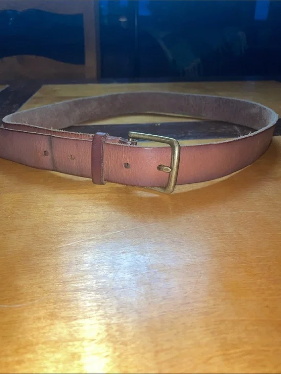 Men's Brown Leather Belt with Brass Buckle by