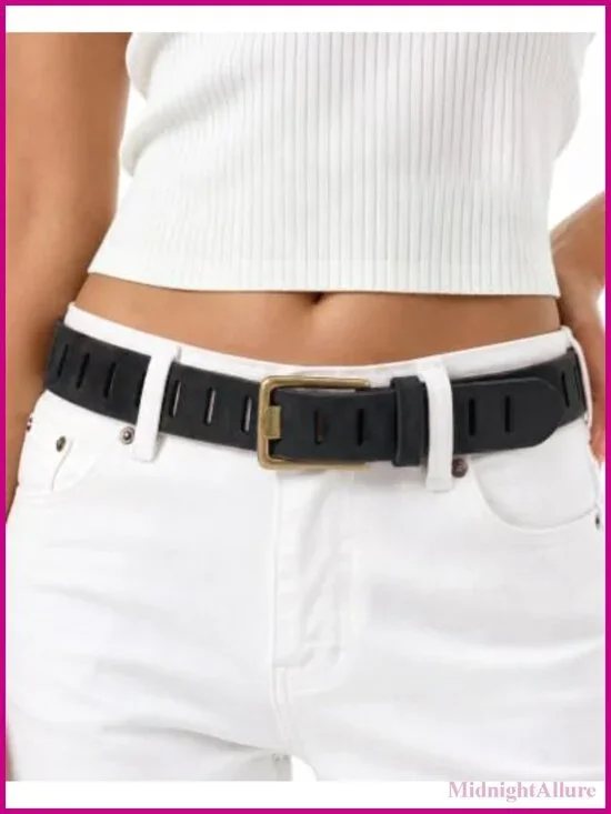 Genuine Leather Belt Western Full-Hole Strap Vintage Gold Buckle 1.5