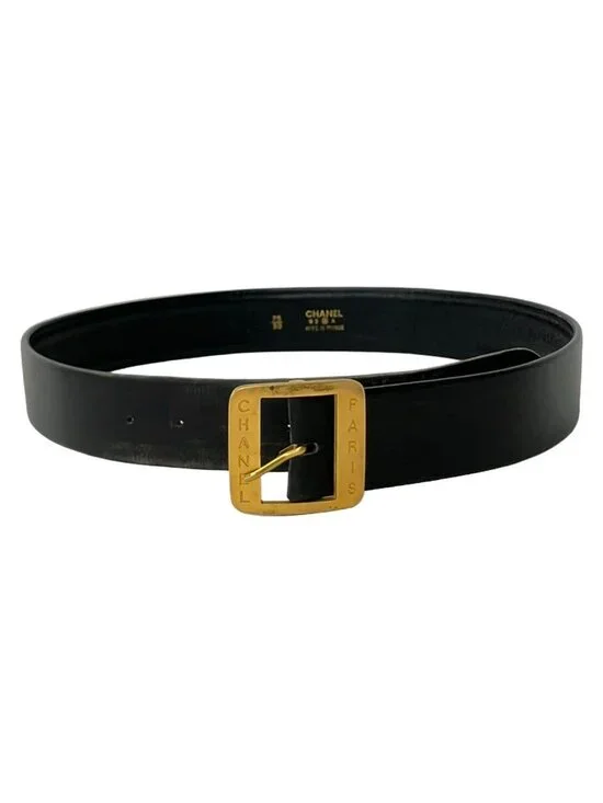 Chanel Belt 75/30 Black Gold Leather