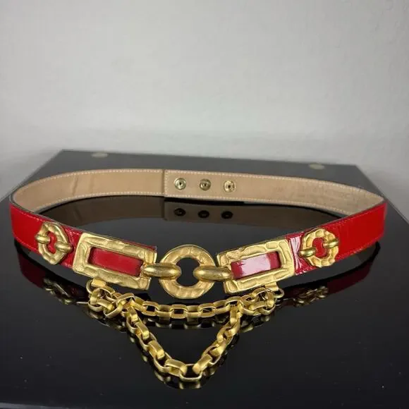Leatherock Red Leather Belt Gold Hardware 8452 Sz M